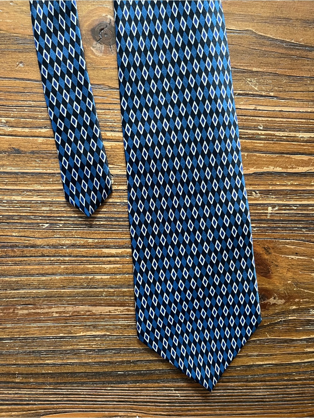 Evan Picone Navy and Black Silk Tie with Diamond Motif